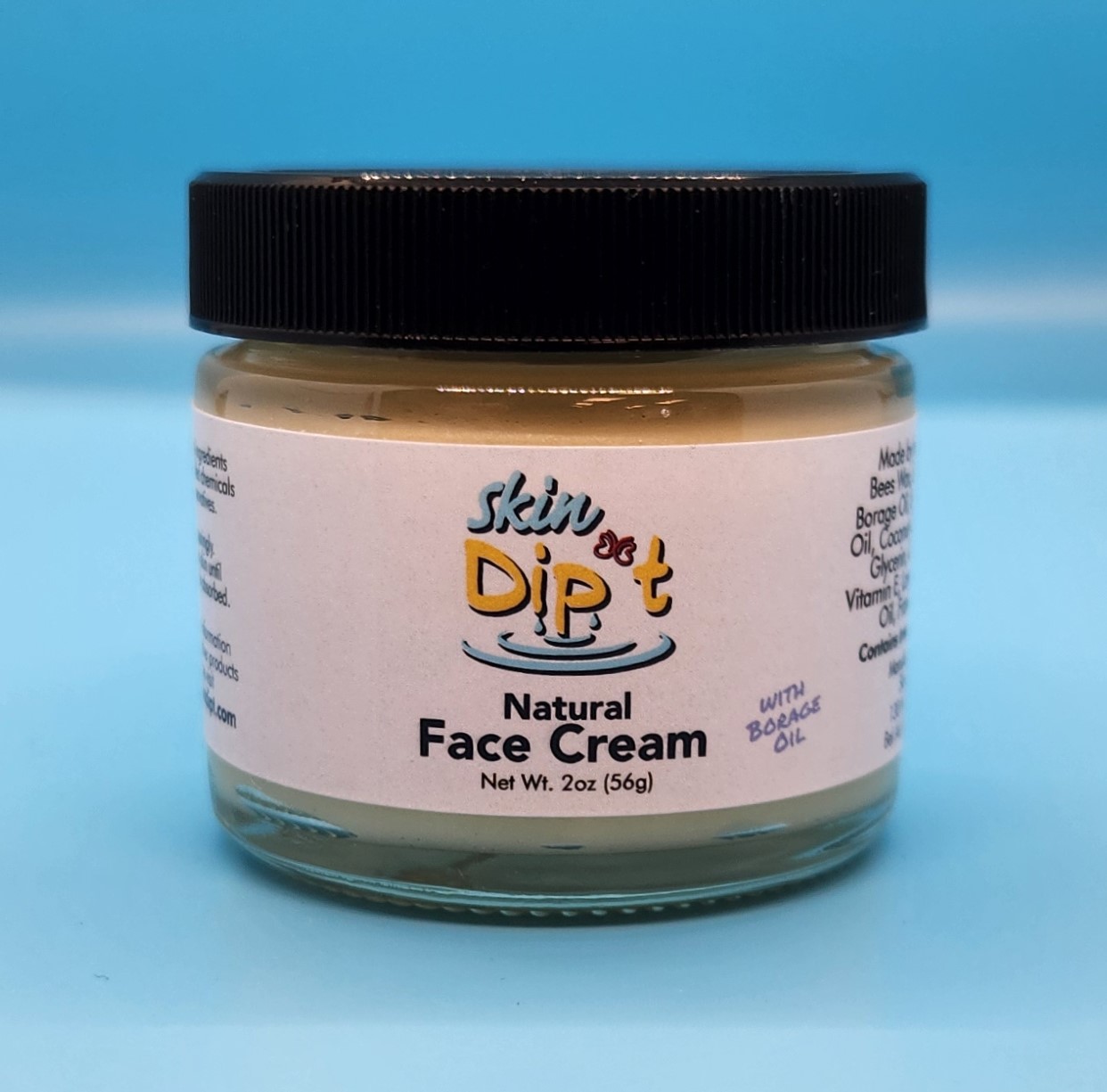face cream glass Skin Dip’t All Natural Face Cream with Borage Oil 2oz - Image 1